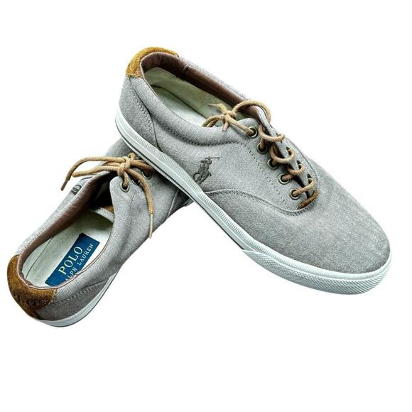 Polo Ralph Lauren Vaughn Sneaker Tan Herringbone Canvas Men's Size 8 - Picture 1 of 9